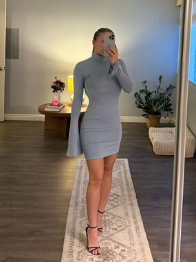 Lucy in the Sky Light Gray Mini Mock Neck Dress